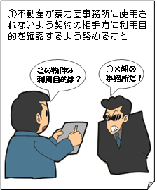 不動産が暴力団事務所に使用されないよう、契約の相手方に利用目的を確認するよう努めること