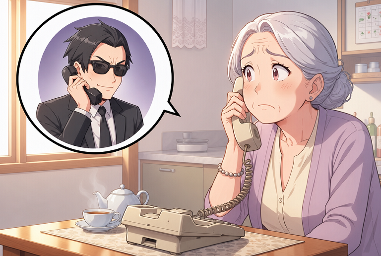 詐欺の電話を受ける高齢女性