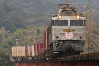 北川の鉄橋を渡るEF81303号