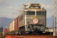 冬山をバックに乙津川を渡る303号