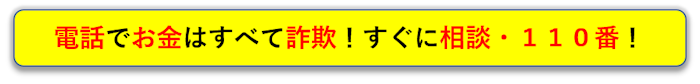 電話でお金はすべて詐欺!すぐに相談・110番!