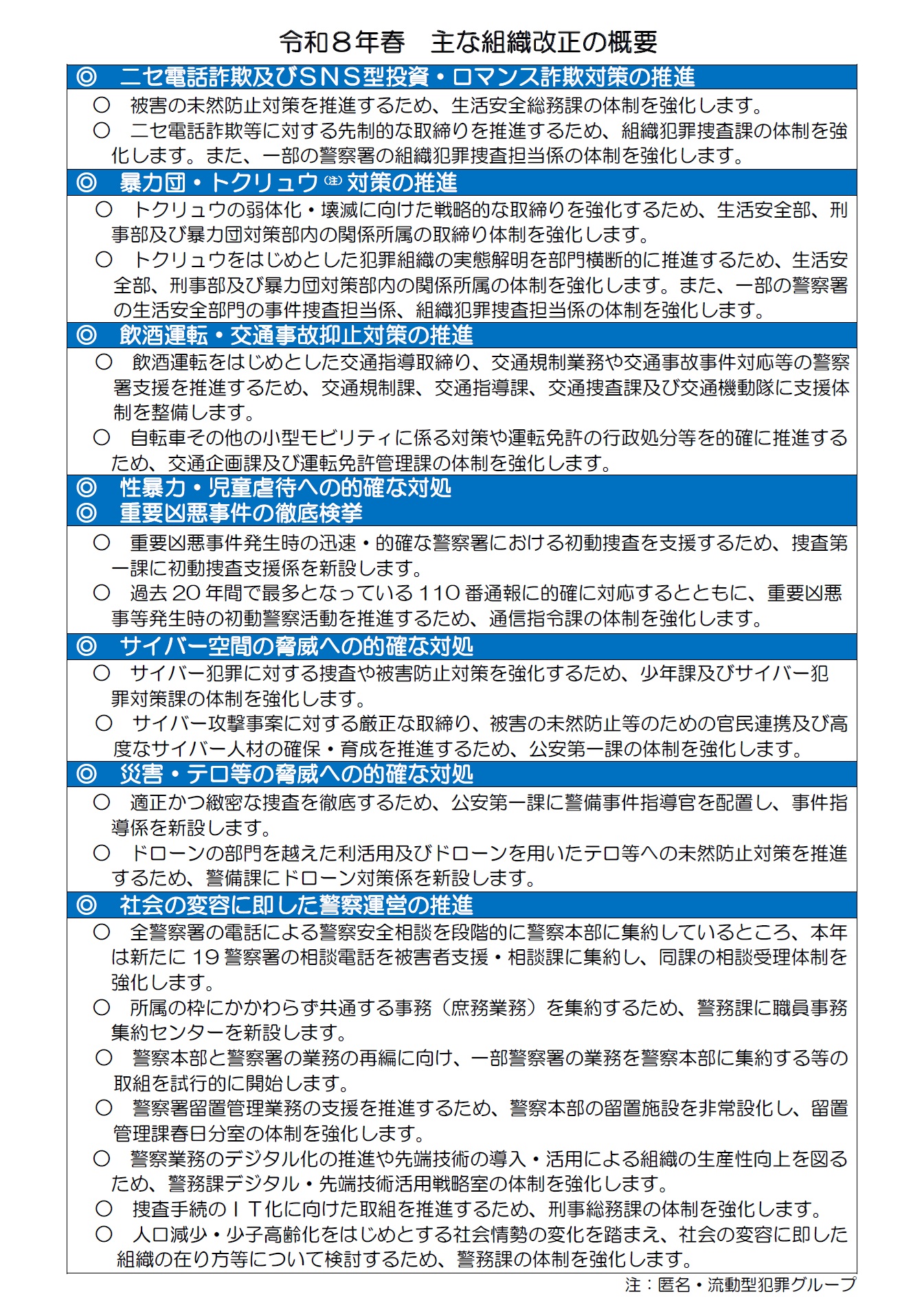 令和８年春 主な組織改正の概要