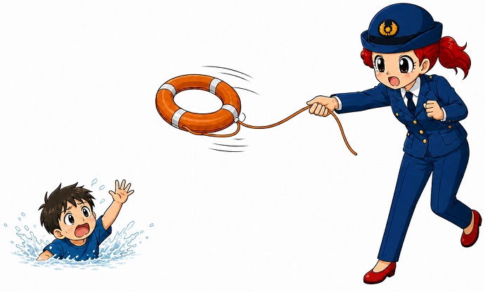 浮き輪を投げるたかちゃん