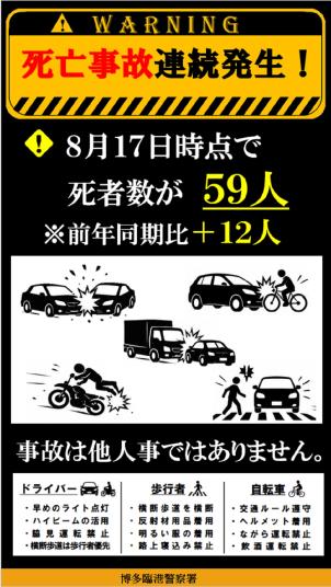 死亡事故が連続発生しています。運転する際は、交通事故に気を付けましょう。